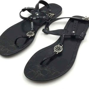 Coach Designer Monogram Pansy Black Adjustable Strap Thong Sandals - Size 9B